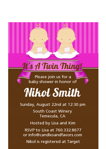 Twin Baby Girls Caucasian - Baby Shower Petite Invitations