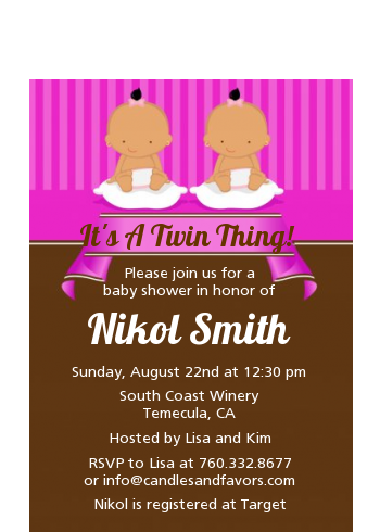 Twin Baby Girls Hispanic - Baby Shower Petite Invitations