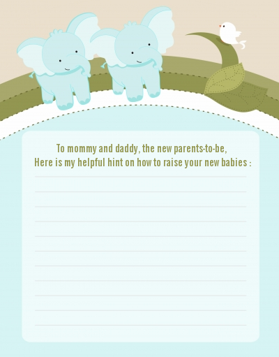 Twin Elephant Boys - Baby Shower Notes of Advice