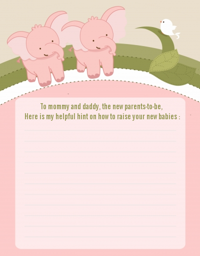 Twin Elephant Girls - Baby Shower Notes of Advice