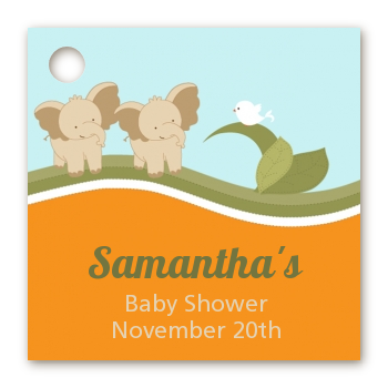 Twin Elephants - Personalized Baby Shower Card Stock Favor Tags