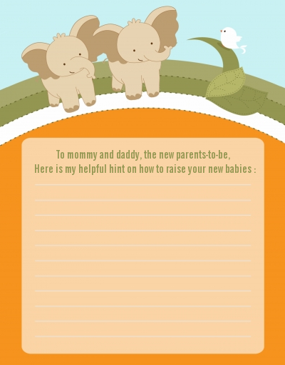 Twin Elephants - Baby Shower Notes of Advice