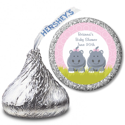 Twin Hippo Girls - Hershey Kiss Baby Shower Sticker Labels