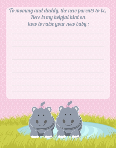 Twin Hippo Girls - Baby Shower Notes of Advice