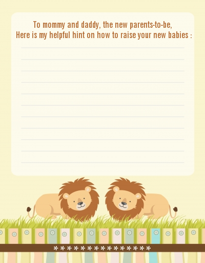 Twin Lions - Baby Shower Notes of Advice