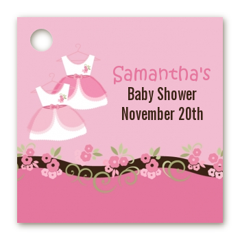 Twin Little Girl Outfits - Personalized Baby Shower Card Stock Favor Tags