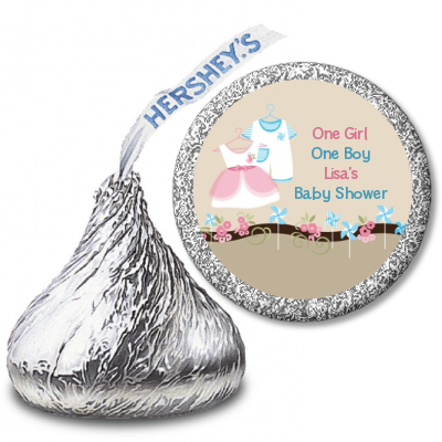 Twin Little Outfits 1 Boy and 1 Girl - Hershey Kiss Baby Shower Sticker Labels