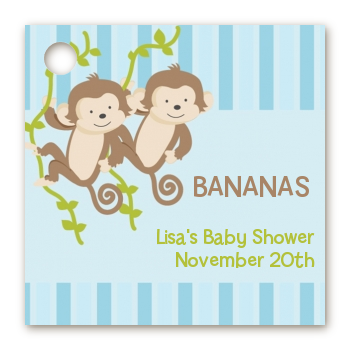 Twin Monkey Boys - Personalized Baby Shower Card Stock Favor Tags