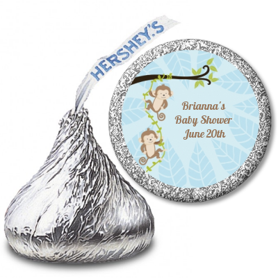 Twin Monkey Boys - Hershey Kiss Baby Shower Sticker Labels