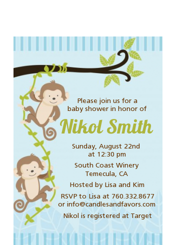 Twin Monkey Boys - Baby Shower Petite Invitations