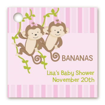 Twin Monkey Girls - Personalized Baby Shower Card Stock Favor Tags