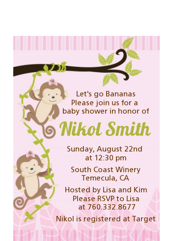 Twin Monkey Girls - Baby Shower Petite Invitations