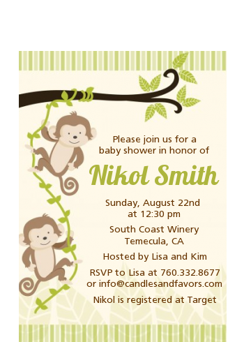  Twin Monkey - Baby Shower Petite Invitations 1 boy 1 girl