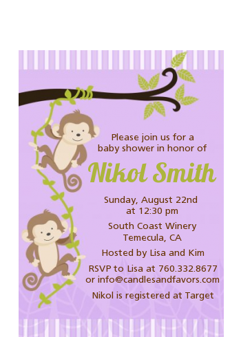  Twin Monkey - Baby Shower Petite Invitations 1 boy 1 girl