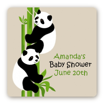 Twin Pandas - Square Personalized Baby Shower Sticker Labels