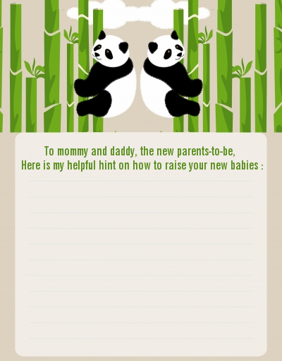 Twin Pandas - Baby Shower Notes of Advice