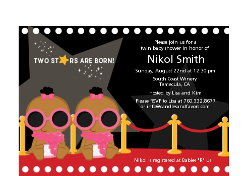  Twin Stars Are Born Hollywood - Baby Shower Petite Invitations 1 Girl 1 Boy