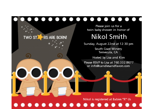  Twin Stars Are Born Hollywood - Baby Shower Petite Invitations 1 Girl 1 Boy