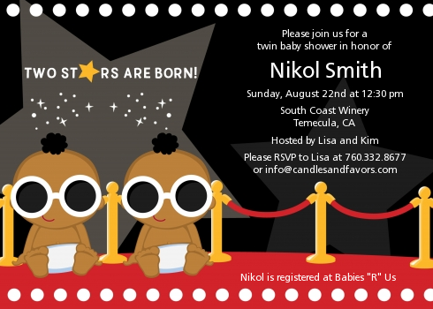  Twin Stars Are Born Hollywood - Baby Shower Invitations 1 Girl 1 Boy