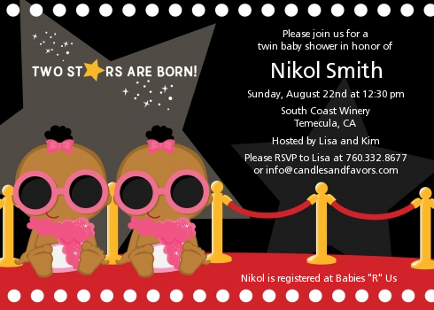  Twin Stars Are Born Hollywood - Baby Shower Invitations 1 Girl 1 Boy