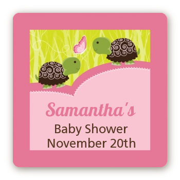 Twin Turtle Girls - Square Personalized Baby Shower Sticker Labels