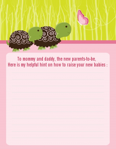 Twin Turtle Girls - Baby Shower Notes of Advice