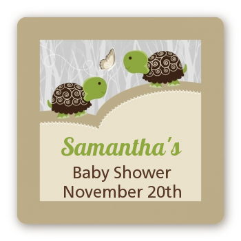 Twin Turtles - Square Personalized Baby Shower Sticker Labels