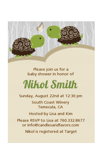  Twin Turtles - Baby Shower Petite Invitations Triplet Turtles