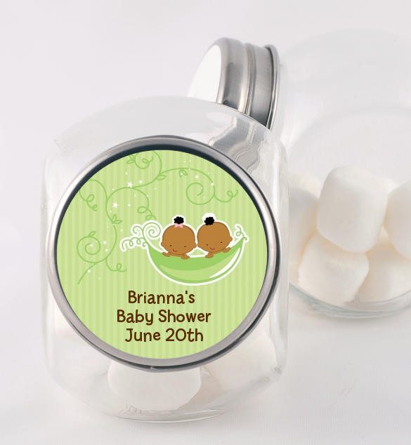  Twins Two Peas in a Pod African American - Personalized Baby Shower Candy Jar One Girl One Boy