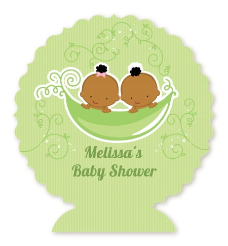  Twins Two Peas in a Pod African American - Personalized Baby Shower Centerpiece Stand One Girl One Boy
