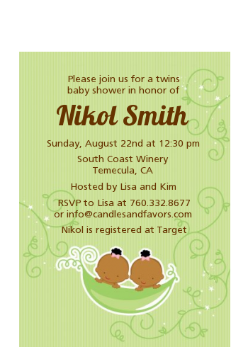  Twins Two Peas in a Pod African American - Baby Shower Petite Invitations 1 Boy 1 Girl