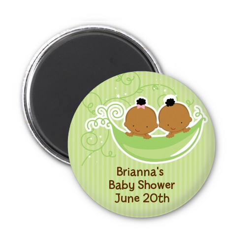  Twins Two Peas in a Pod African American - Personalized Baby Shower Magnet Favors One girl one boy