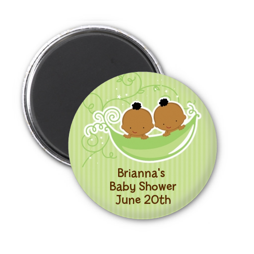  Twins Two Peas in a Pod African American - Personalized Baby Shower Magnet Favors One girl one boy