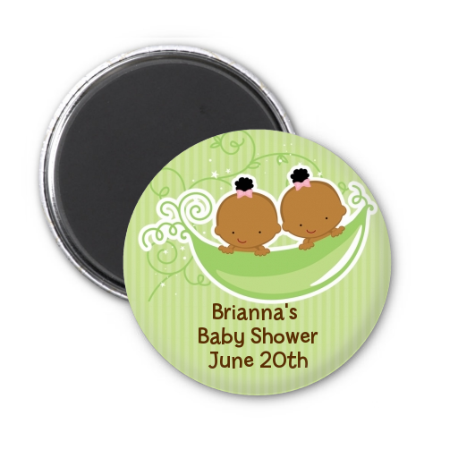  Twins Two Peas in a Pod African American - Personalized Baby Shower Magnet Favors One girl one boy