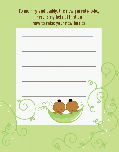 Twins Two Peas in a Pod African American - Baby Shower Notes of Advice 1 Girl 1 Boy