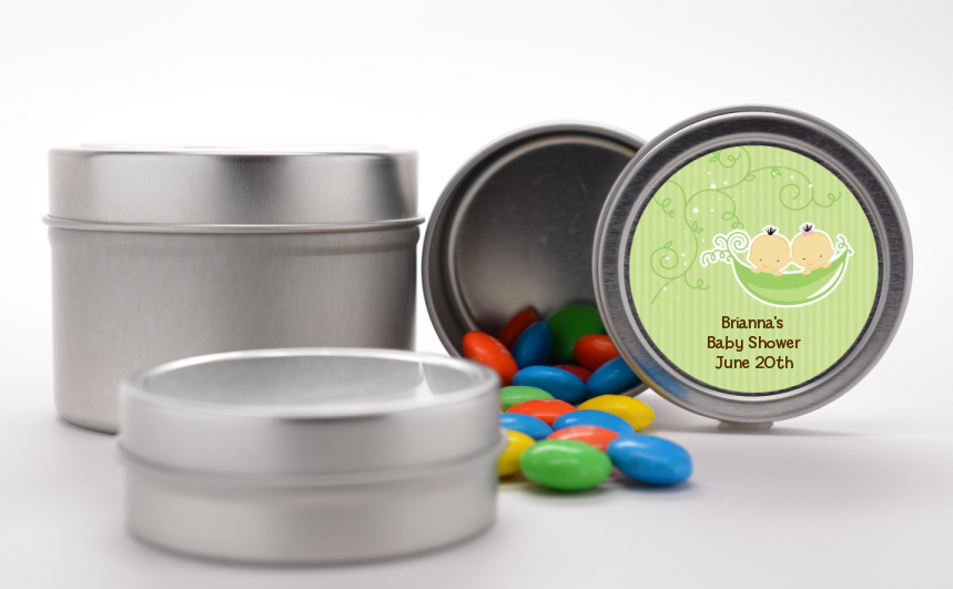  Twins Two Peas in a Pod Asian - Custom Baby Shower Favor Tins 1 Boy 1 Girl