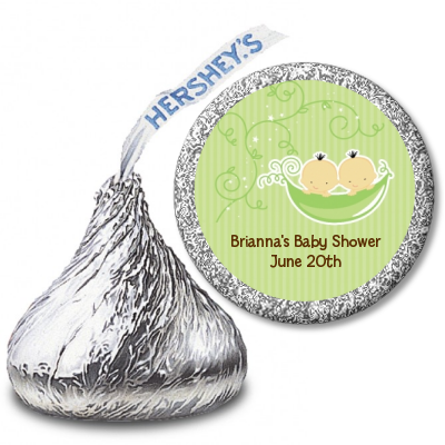  Twins Two Peas in a Pod Asian - Hershey Kiss Baby Shower Sticker Labels 1 Boy 1 Girl