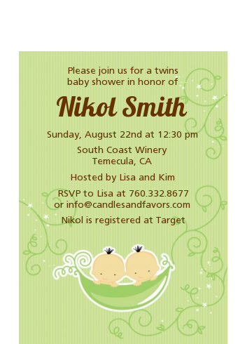 Twins Two Peas in a Pod Asian - Baby Shower Petite Invitations