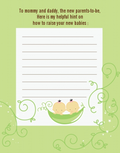  Twins Two Peas in a Pod Asian - Baby Shower Notes of Advice 1 Boy 1 Girl