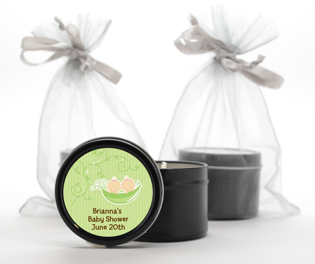 Twins Two Peas in a Pod Caucasian - Baby Shower Black Candle Tin Favors 1 Boy 1 Girl