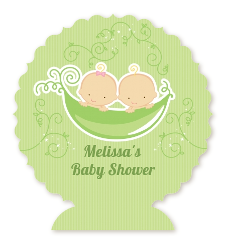  Twins Two Peas in a Pod Caucasian - Personalized Baby Shower Centerpiece Stand One Girl One Boy
