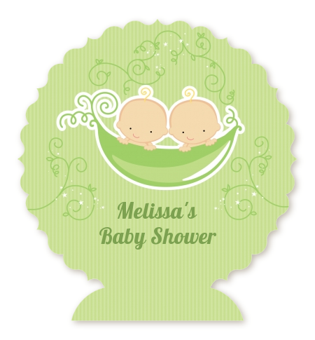  Twins Two Peas in a Pod Caucasian - Personalized Baby Shower Centerpiece Stand One Girl One Boy