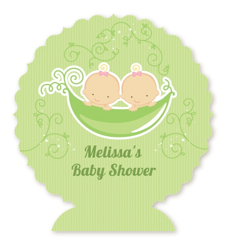  Twins Two Peas in a Pod Caucasian - Personalized Baby Shower Centerpiece Stand One Girl One Boy