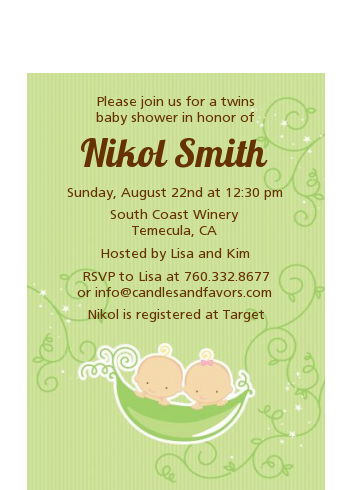  Twins Two Peas in a Pod Caucasian - Baby Shower Petite Invitations 1 Boy 1 Girl