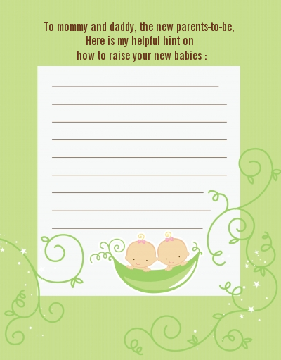  Twins Two Peas in a Pod Caucasian - Baby Shower Notes of Advice 1 Boy 1 Girl