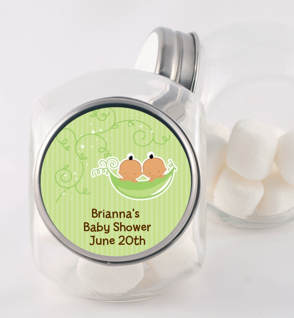  Twins Two Peas in a Pod Hispanic - Personalized Baby Shower Candy Jar 1 Boy 1 Girl