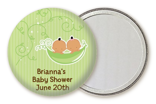  Twins Two Peas in a Pod Hispanic - Personalized Baby Shower Pocket Mirror Favors 1 Boy 1 Girl