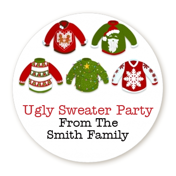  Ugly Sweater Party - Round Personalized Christmas Sticker Labels 