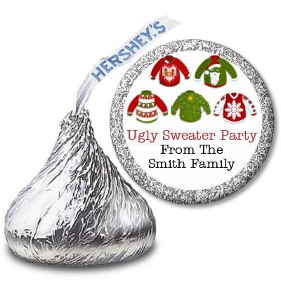 Ugly Sweater Party - Hershey Kiss Christmas Sticker Labels
