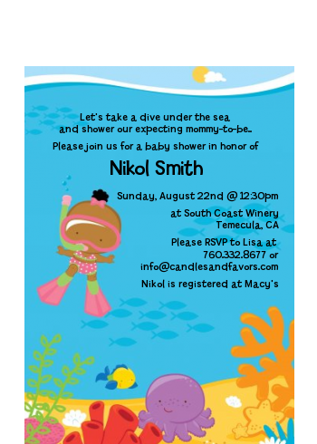 Under the Sea African American Baby Girl Snorkeling - Baby Shower Petite Invitations